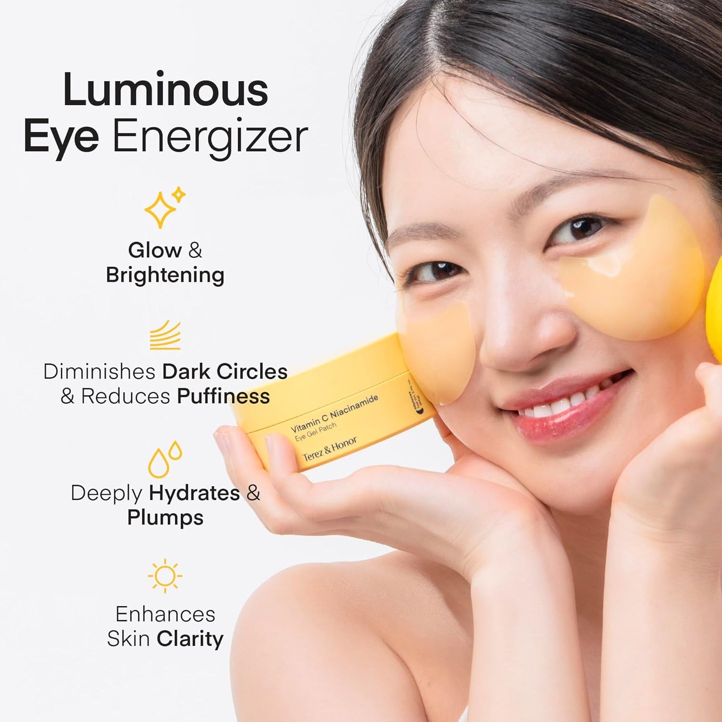 TEREZ & HONOR Vitamin C Eye Patches - 60 Pcs Brightening & Hydrating Hydrogel Masks for Dark Circles & Puffiness | Vegan, Fragrance-Free