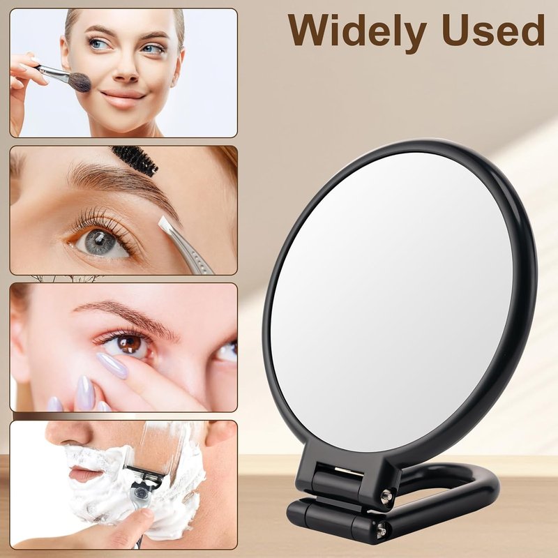 1X/10X Magnifying Handheld Mirror - Double-Sided, Foldable Travel Makeup Mirror | Adjustable Rotation, Black