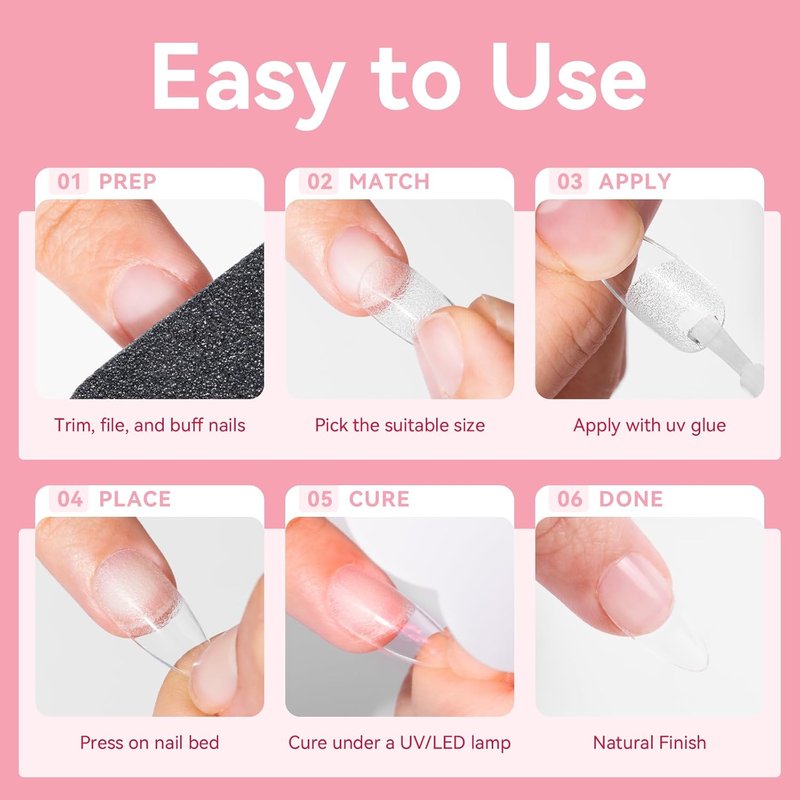 Almond Nail Tips - 500pcs Medium Pre-Buffed Full Cover Clear Press-On Nails | 10 Sizes for DIY Nail Art