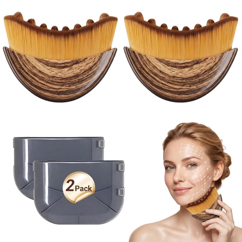 2PCS Lymphatic Contour Face Brush, Lymphatic Drainage Massager – Soft Bristle Dry Brush for Face Sculpting, Lymphatic Drainage Tool to Reduce Puffiness & Define Jawline, Hypoallergenic Ergonomic Fit