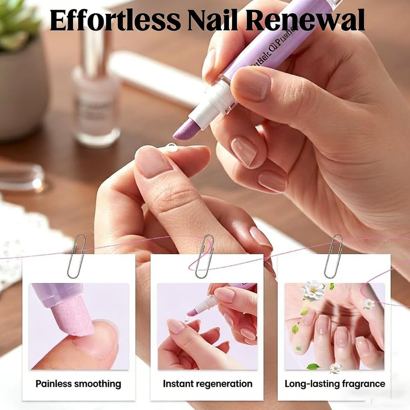 2PCS Cuticle Oil Pusher Pen, 2-in-1 Cuticle Pusher & Oil Pen, Portable Nail Care Pen Instant Cuticle Remover Tools for Dry Damaged Nails Hangnails Moisturizes Strengthens Brightens