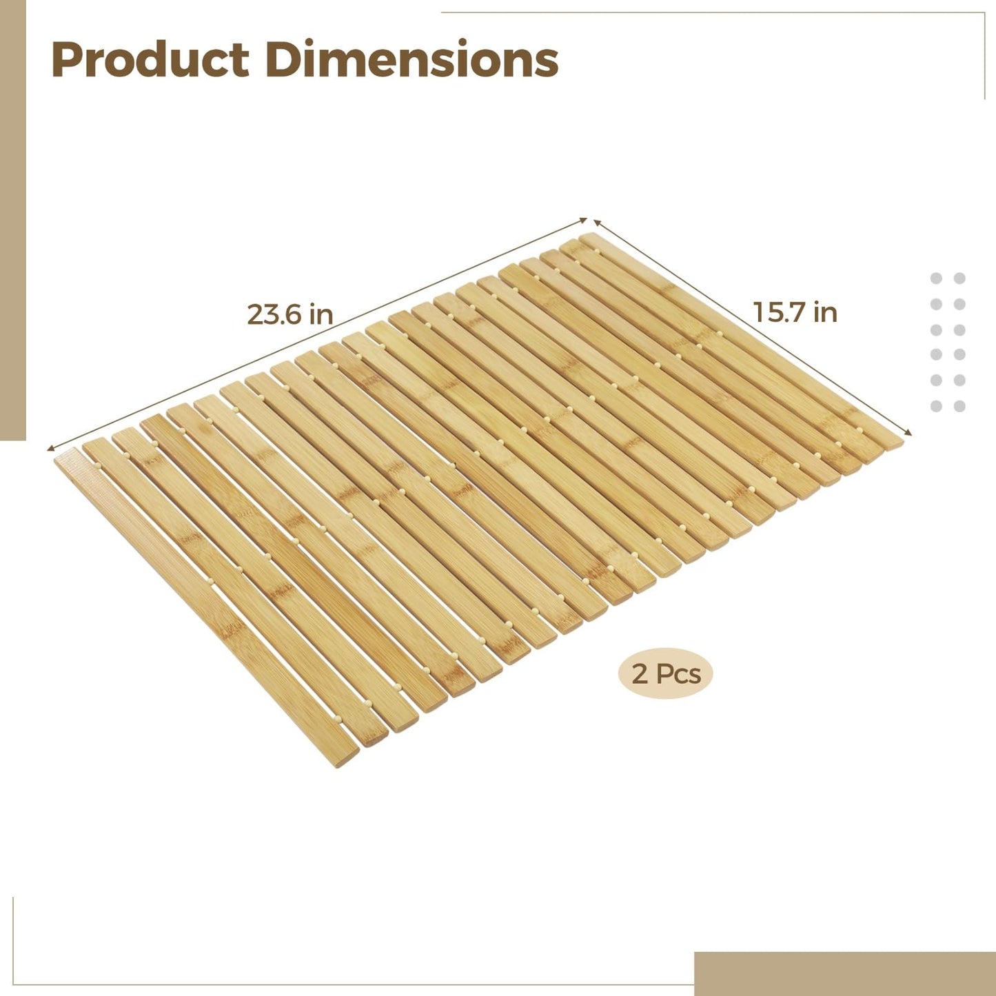 2 Pcs Bamboo Bath Mat, 23.6 x 15.7 in Hand Woven Wooden Shower Mat, Non-Slip Waterproof for Bathroom, Spa, Sauna, Outdoor Use