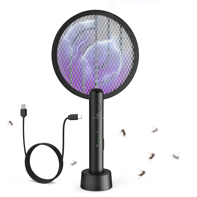 Gooqand Bug Zapper Racket, 2 Mode Fly Swatter USB Rechargeable, 4000V Electric Fly Zapper with 3 Layer Safety Mesh，Electric Racket for Kitchen, Home, Garden and Outdoors