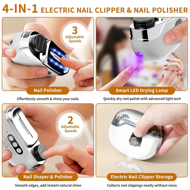 Skiennix 4-in-1 Electric Nail Clipper - Rechargeable Nail File & Polish with LED Light | Ideal for All Ages
