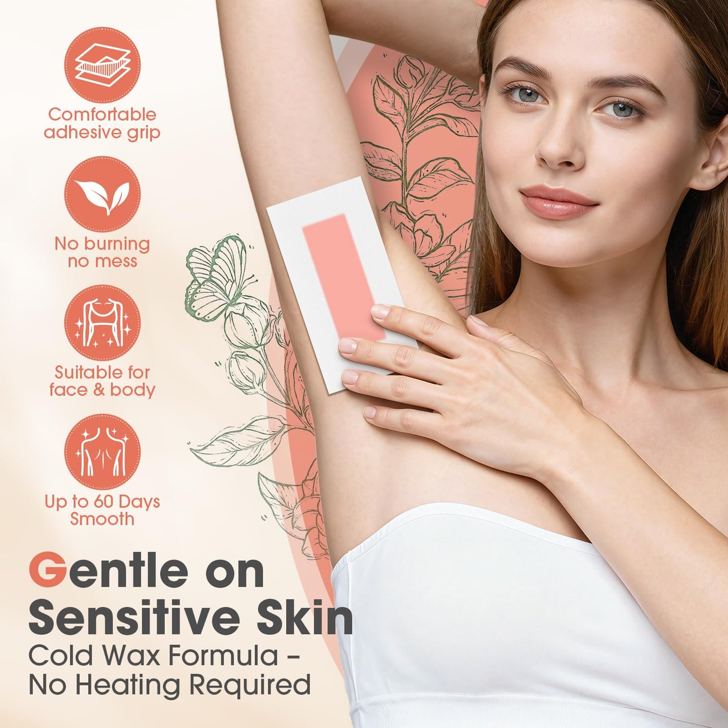 Wax Strips for Hair Removal: 60 Count Face & Body Waxing Kit for Women & Men, Ready to Use Cold Wax Strips for Facial Hair Removal, Upper Lip, Chin, Bikini, Underarm, Arms, Legs, Sensitive Skin