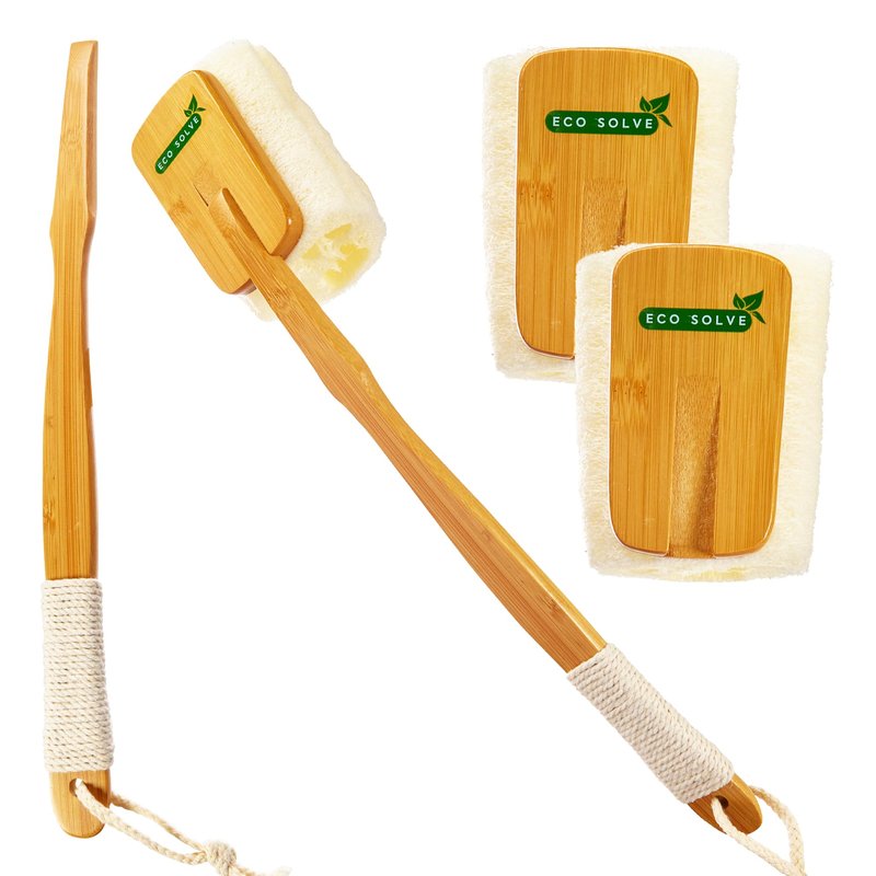 Eco Solve Natural Loofah Scrubber Head Refill (2 Pack), Bamboo Shower Loofah, Exfoliating Sponge