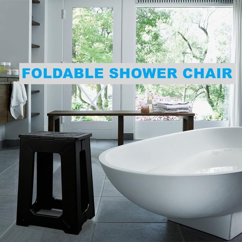 ProTraverse Foldable Small Waterproof Plastic Corner Stool for Bathroom - Foldable Non-Slip Shower Bench/Bathtub Stool for The Adults&Elderly,Holds Up to 330 lbs, 17.7 inches