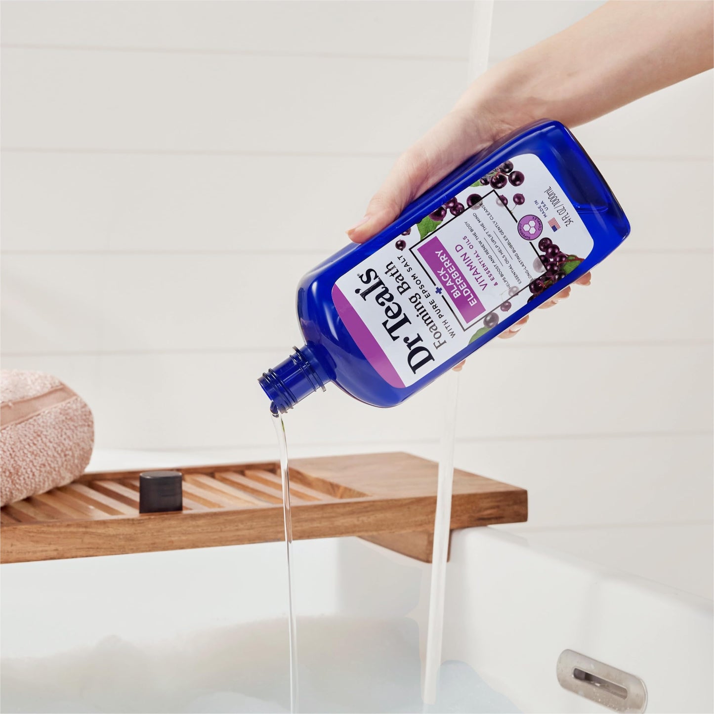 Dr Teal's Foaming Bath with Pure Epsom Salt, Black Elderberry with Vitamin D, 34 fl oz (Pack of 2)