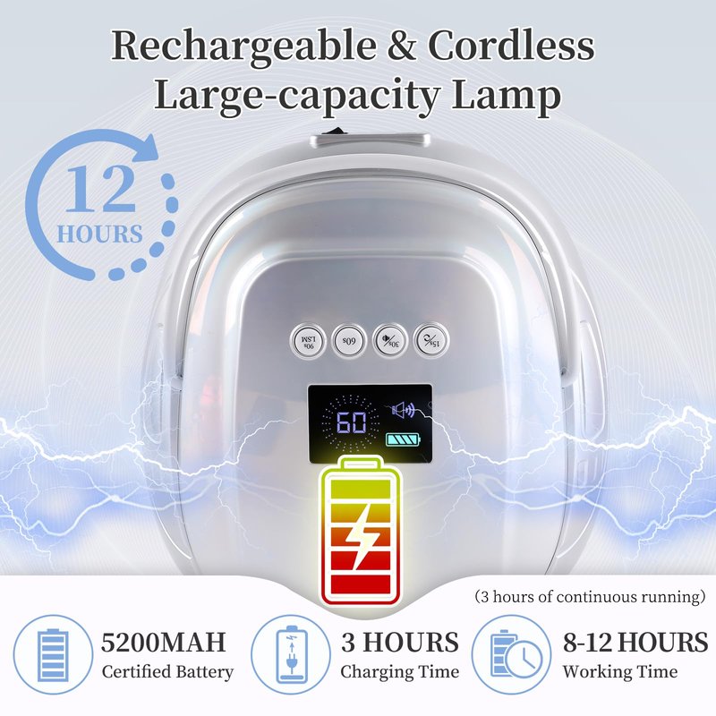 BOMOQING 126W Rechargeable UV LED Nail Lamp, Portable Cordless Nail Dryer with Auto Sensor and 4 Timer Settings, Professional Curing Lamp for Gel Polish and Salon (Plating Silver)