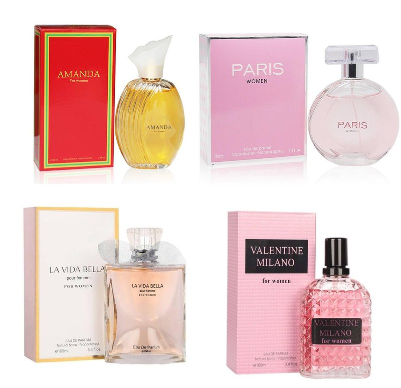 AMOUVOA Women's 4 Pcs Amanda, La Vida Bella, Valentine Milano And Paris Eau De Parfum 13.6 oz Perfume Natural Spray Fresh Fragrance