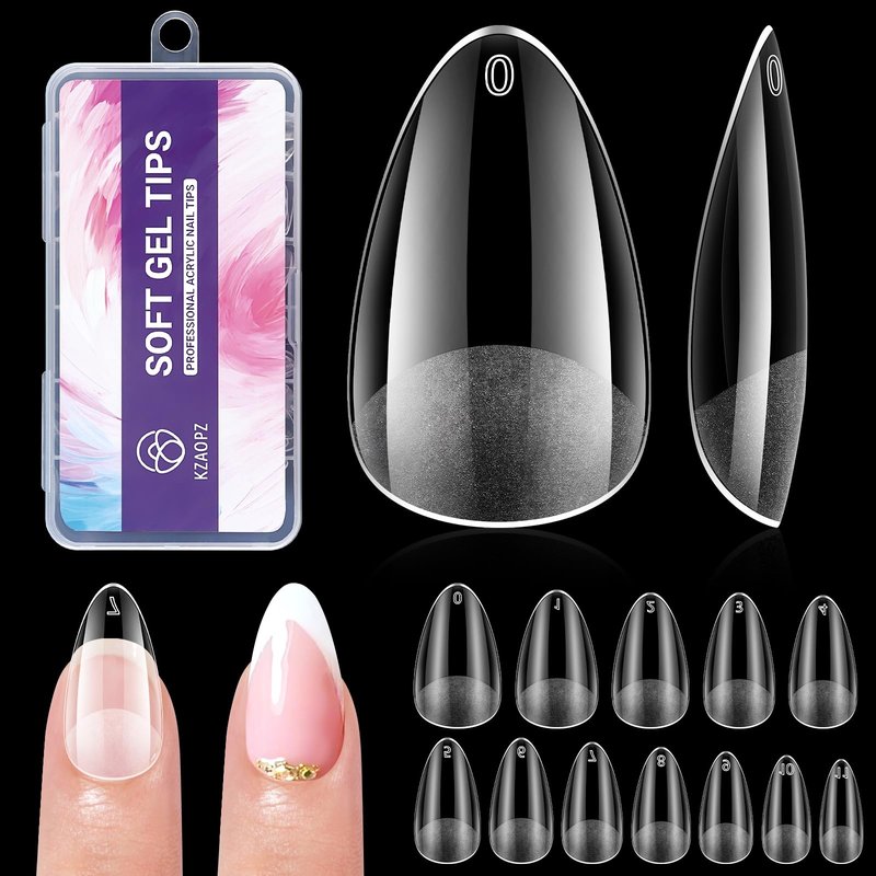 Short Almond Gel Nail Tips: 240 PCS Pre-Shaped False Acrylic Nail Tips Clear Fake Nails Extension Full Cover for Nail Manicure Home DIY Women 12 Sizes