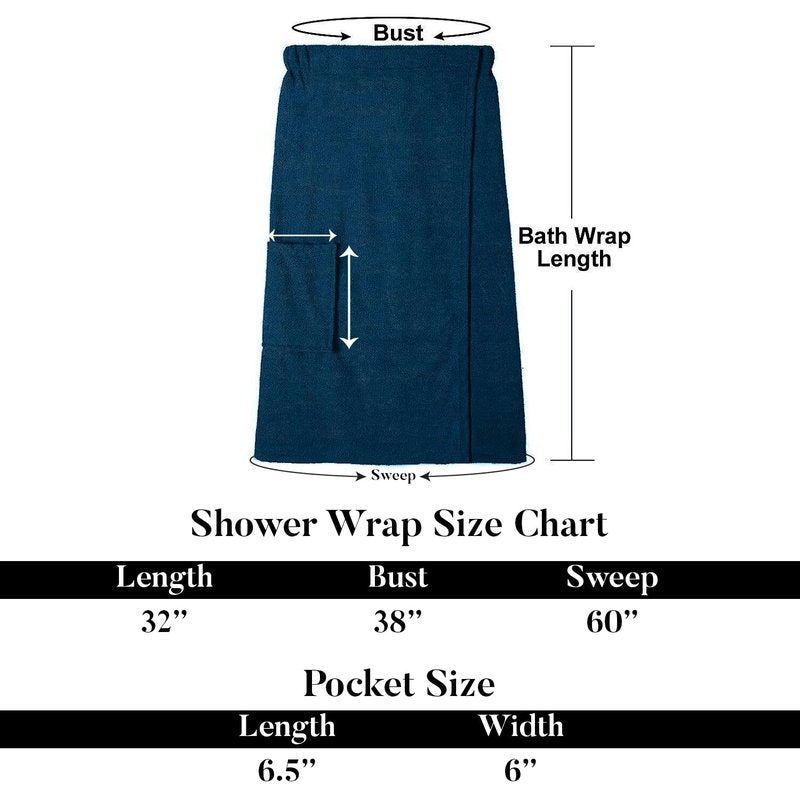 DAN RIVER Premium Cotton Terry Shower Wrap for Women, Ultra Soft Bath Robe After Shower with Pockets,Pack of 1 - Blue Opal