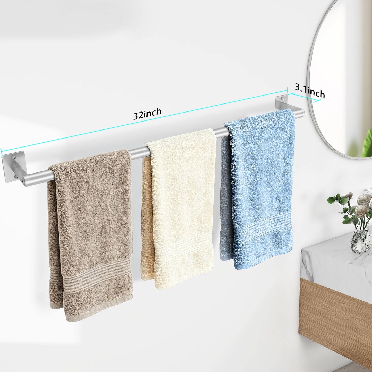 VOTZAAQ Brushed Nickel Towel Bar for Bathroom Wall,Stainless Steel Towel Racks for Bathroom Wall Mounted, Space-Saving Towel Storage, 32 Inch