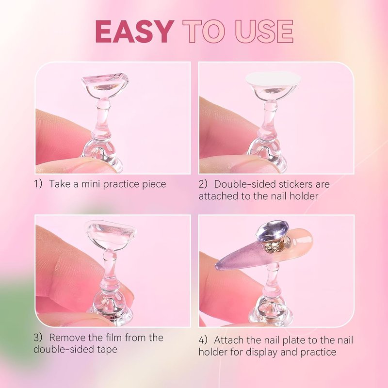 Nail Stand for Press On Nails Art Display Practice 2 Sets, 1 Heart Acrylic Magnetic Nail Stands, Fake Nail Holder Tips With 200 PCS Double-Sided Tape, Nail Kit Home DIY Supplies Accessories
