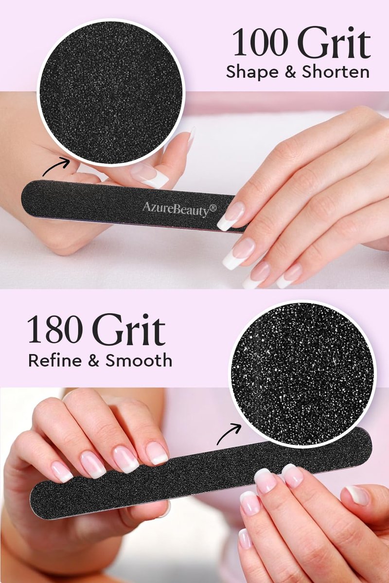 AZUREBEAUTY Nail Files and Buffers, Professional Nail Supplies, Nail Files for Natural Nails, Rectangular Nail Buffer Block for Polishing Filing, and Nail Care, 100/180 Grit 12 pcs Manicure Tools Kit