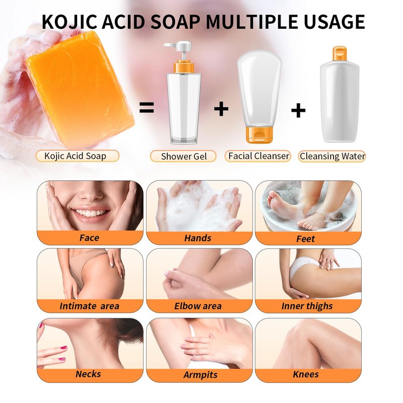 ceedoo Kojic Acid Soap for Dark Spot Remover Bars with Turmeric, Vitamin C, Retinol, Collagen with Hyaluronic Acid, Vitamin E, Shea Butter, Castile Olive Oil - 3.52 OZ x 2 Bars with Soap Holder & Bag