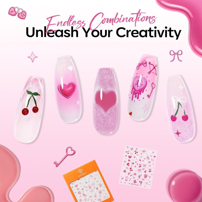 modelones Pink Gel Polish Set, Hema Free Light Pink Cat Eye Gel Polish Jelly Glitter Nude Hot Pink Pastel Nail Polish 6 Colors 2026 Spring Easter LED Nail Art DIY Gift with Magnet&Love-heart Stickers