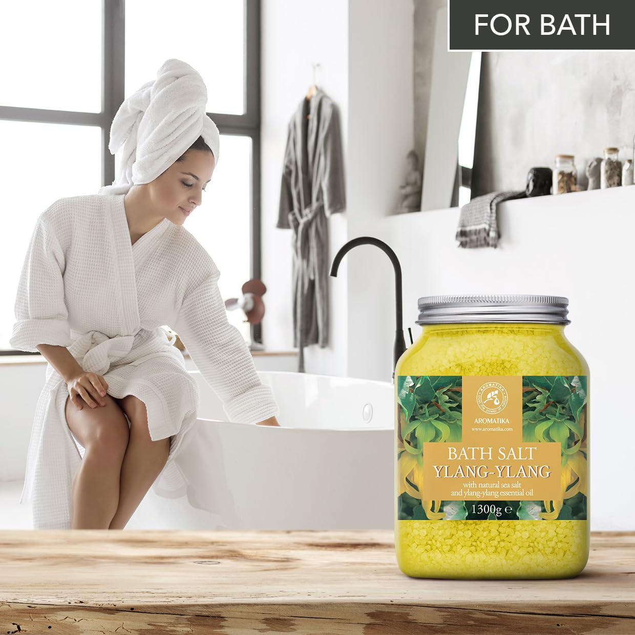 Ylang Ylang Bath Salts 46 Oz (1300g) - 100% Natural Essential Ylang Oil - Best for Good Sleep - Bath Salts for Relaxation - Bathing - Wellness - Beauty - Relaxation - Aromatherapy - Spa