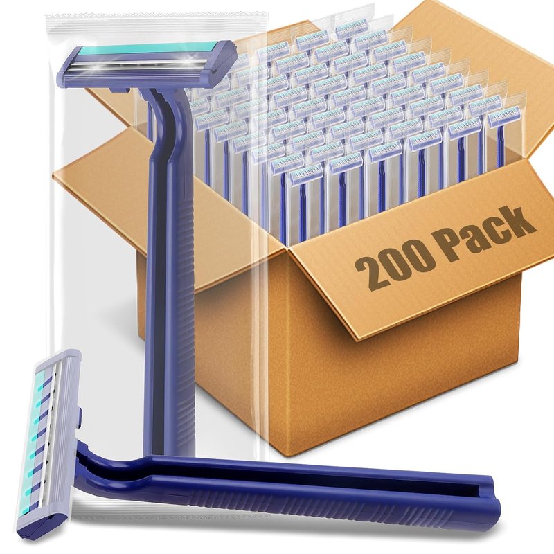 Disposable Razors for Men - Twin Blade Travel Shaving Kit | 200 Pack for Camping & Travel (Blue)