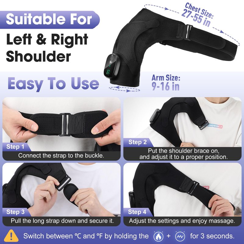 Shoulder Heating Pad with Massage, Cordless Heated Shoulder Wrap for Pain Relief, Rotator Cuff & Frozen Shoulder Support, Portable 3 Heat & 3 Vibration Shoulder Massager for Deep Tissue