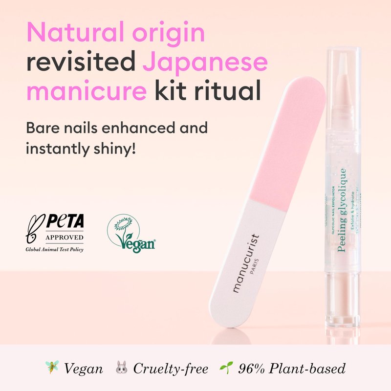 Japanese Manicure Kit Made Easy By Manucurist- Natural & Simplified - Glycolic Exfoliating Peel & Nail Buffer Block - Japanese Manicure Nail Kit for Women - For Natural Shiny Nails Without Polish