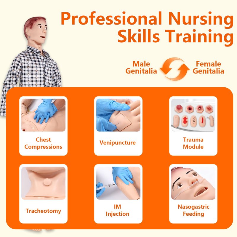 Medical Mannequin for Training – Nursing Manikin Full Body Trauma Patient Care Manikin Simulator with CPR, Catheterization & Wound Care Practice for Nursing Students & Medical Schools