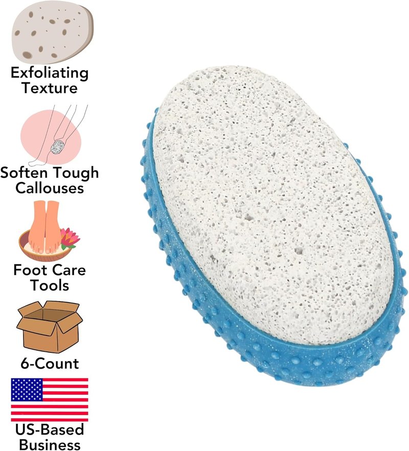 Pumice Exfoliating Stone Set - 6-Pack with Rubber Grip for Smooth Skin | Blue