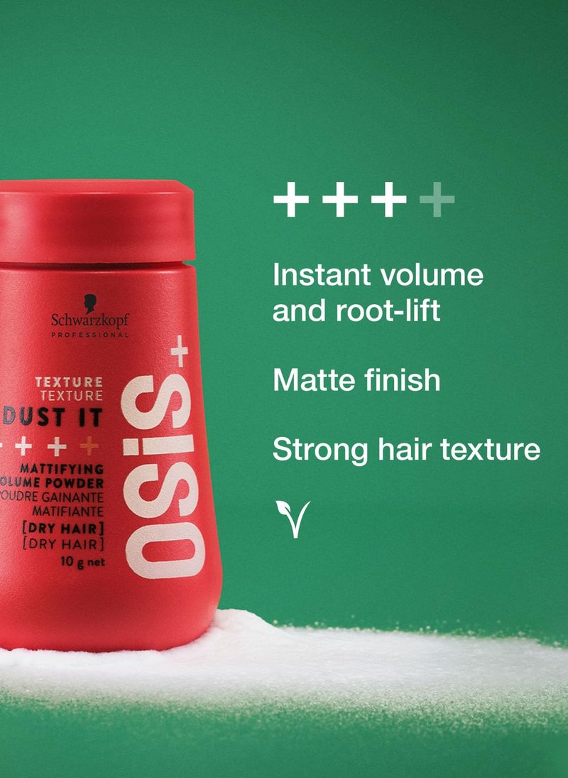 OSiS+ Dust It – Mattifying Volume Powder for Hair – Lasting Hold for Strong Control and Separation – Matte Effect Root Lifting Powder for Wild Hair Styling and Volumizing, 0.35 oz