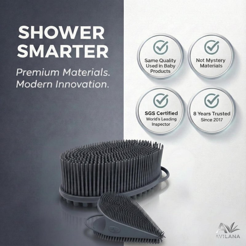 Avilana Premium Body Scrubber and Face Brush Set - Trusted Since 2017 - SGS Certified Silicone 2-in-1 Shower Kit, Dual Sided Gentle Exfoliating Loofah Alternative Sensitive Skin Women Men Gift
