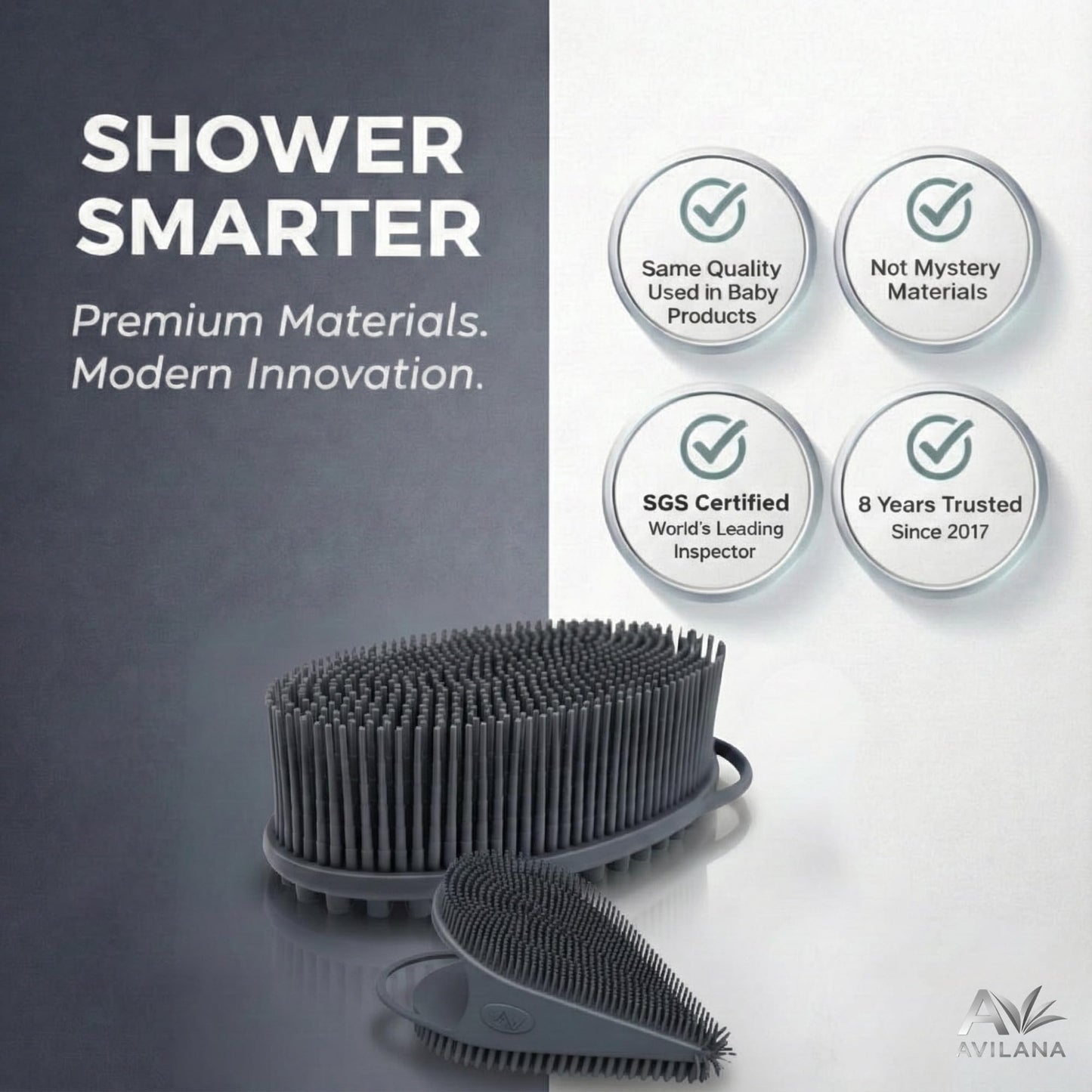 Avilana Premium Body Scrubber and Face Brush Set - Trusted Since 2017 - SGS Certified Silicone 2-in-1 Shower Kit, Dual Sided Gentle Exfoliating Loofah Alternative Sensitive Skin Women Men Gift