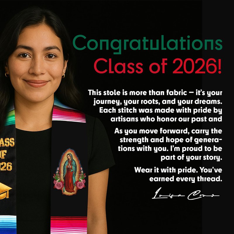 Deluxe Mexican Graduation Sash 2026 | Embroidered Virgin Mary Estolas de Graduacion 2026 | Authentic Mexican Sash Virgen de Guadalupe