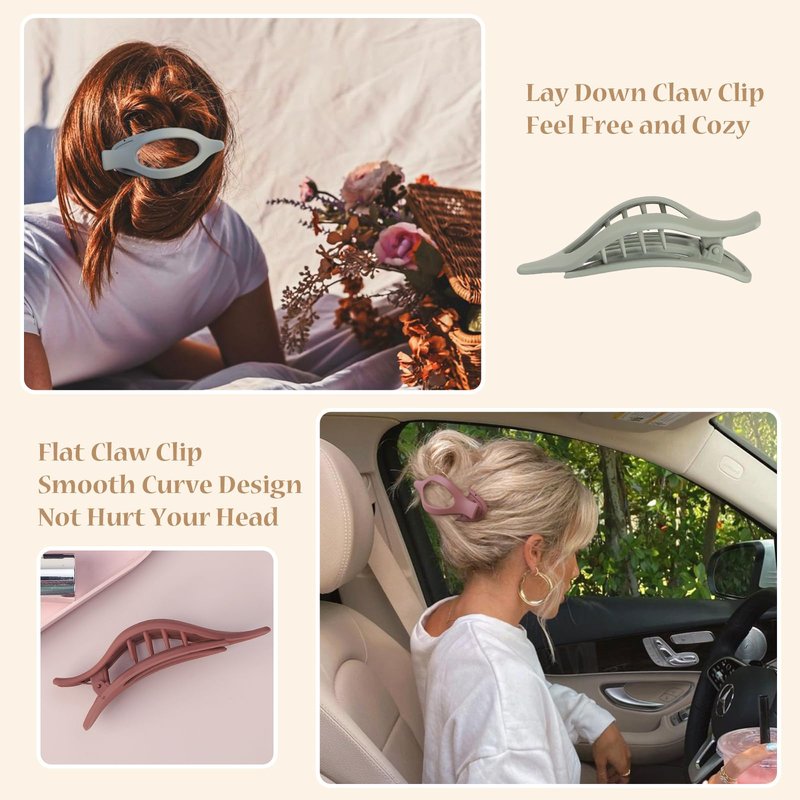CHANDAT Flat Hair Clip 6 pcs Lay Down Claw Clips Hair Accessories for Women -Basic