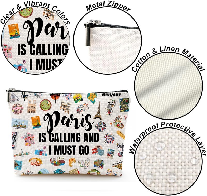 Paris Travel Cosmetic Bag - Paris City Skyline Themed Gifts for Women, Friends, Sister, Bachelorette Party Favors, Girls Trip