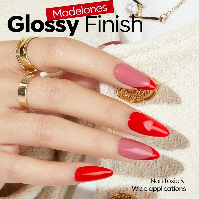 Modelones Red Gel Nail Polish - Ferrari Red Soak Off Formula for DIY Salon Manicure | 15 ML
