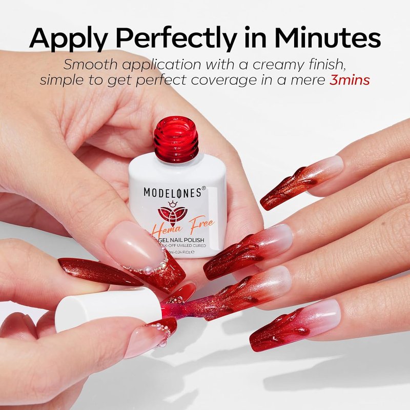 modelones Jelly Red Gel Nail Polish Set, Hema-Free 6 Colors Mother Day Red Cat Eye Burgundy Cherry Glitter Hot Dark Red Purple Sheer Neutral Translucent Effect with Magnet Gel Polish Kit LED Nail Art