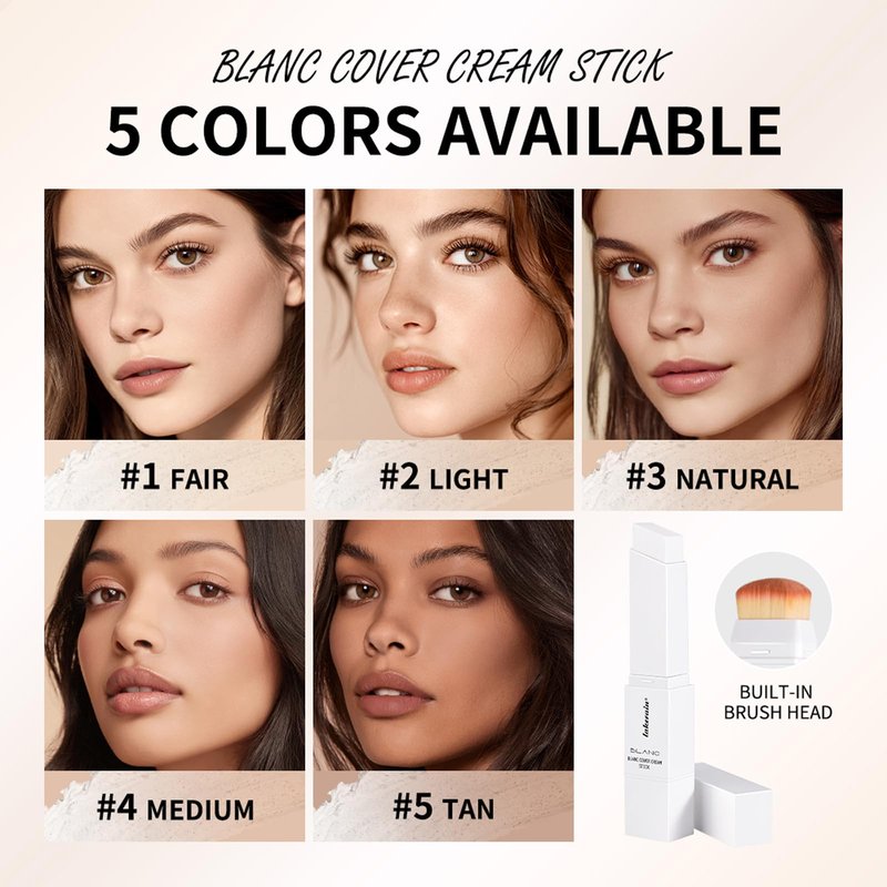 Color-Changing Cream Foundation Stick with Skincare Formula – Medium to Full Coverage, Dewy & Glowy Finish, Dual-Ended with Detachable Brush for Seamless Blend (#3 Natural)