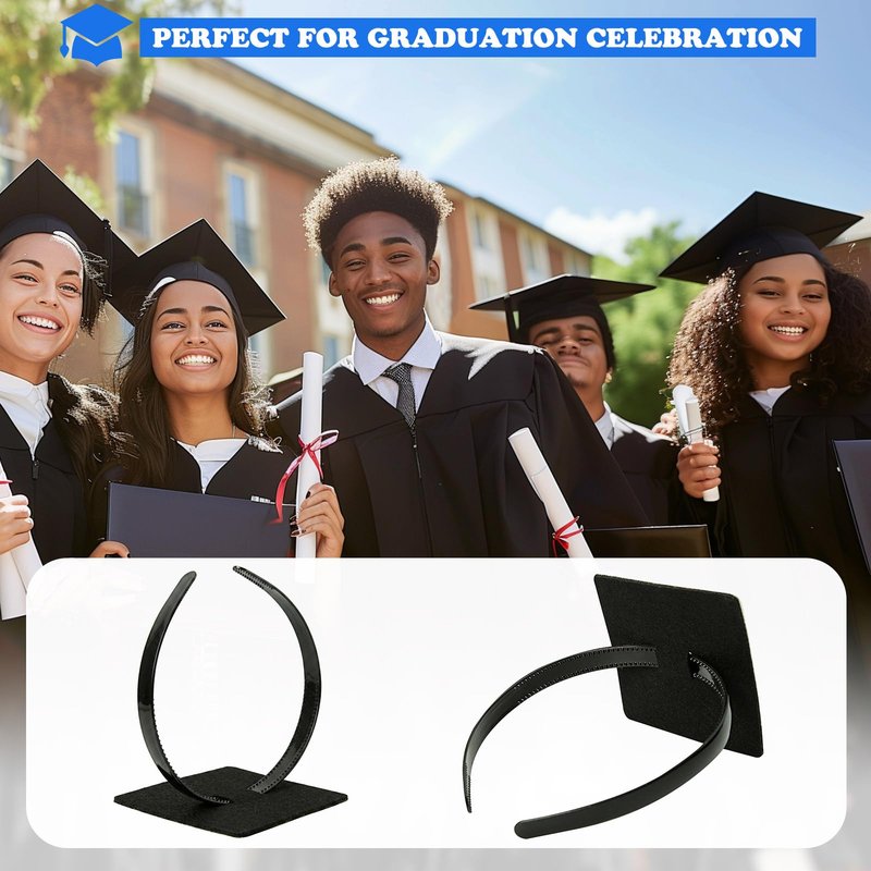 OCQOTAT 1 Pack Graduation Cap Headband,Black Anti-Fall Firm Hairband with Adhesive Insert,Secures Graduation Cap&Hairstyle, Essential Hat Accessories for Graduates,Students,Girls,Not including Caps