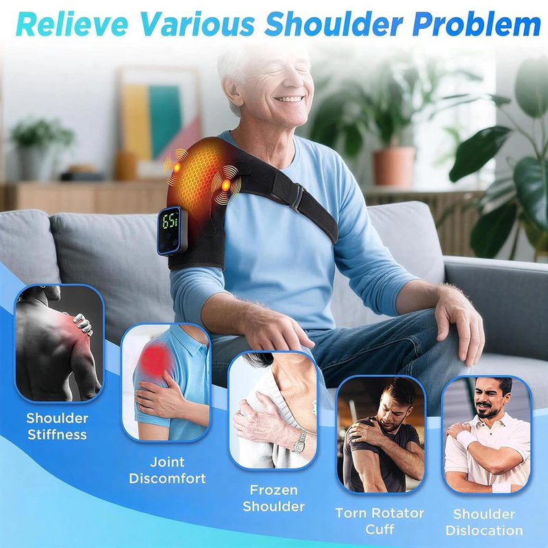 DDRIC Triple Method Shoulder Massager, Shoulder Massager with Heat and Compression, 7 Temperature Levels, 3 Vibration Intensities, Adjustable Wrap, Shoulder Pain Relief, Rotator Cuff (Black)