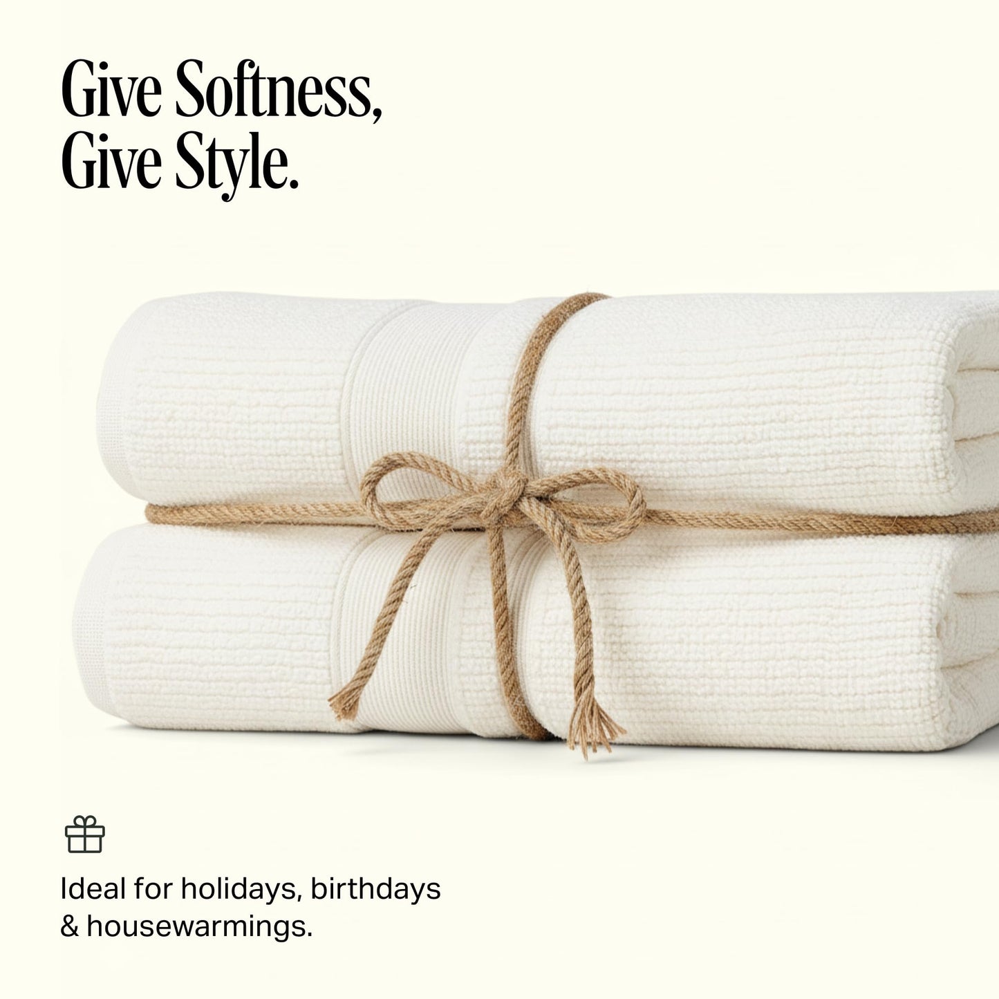 Preston Lane Douro Hand Towel Set – 2 Pack Luxury Cotton Towels, Ultra Soft & Absorbent, Quick-Dry Spa-Quality Bathroom Towels, Made in Portugal, Alabaster 18.5 x 27.5