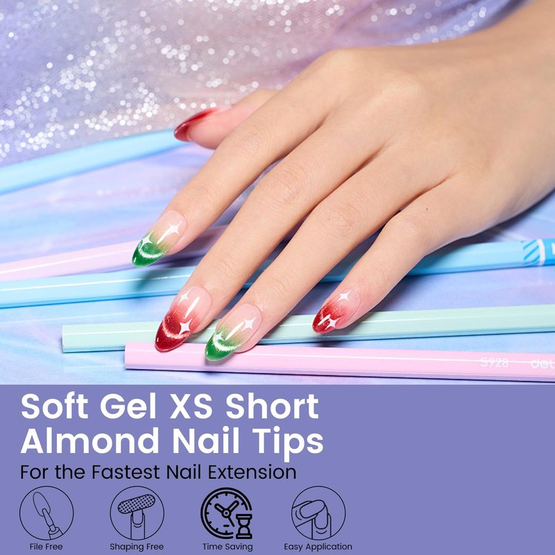 Extra Short Almond Nail Tips: 240Pcs Small Clear Almond Nails Soft Gel Fake Nail Tips for Nail Extension, 12 Sizes Full Cover Clear Press on Nails for Girls for Home DIY Salon