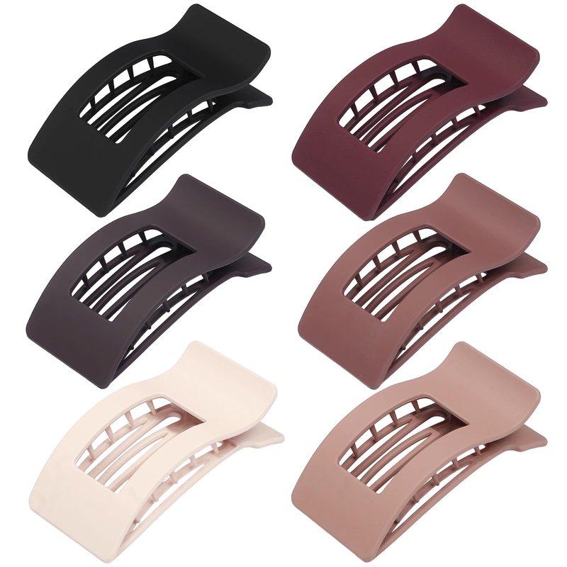 Artchita French Flat Hair Clips for Women 6pcs Hair Claw Clips for Thick or Thin Hair Matte Claw Clips for Girls Barrettes Non-Slip Strong Hold Hair Accessories for Women (Brown Scarlet)