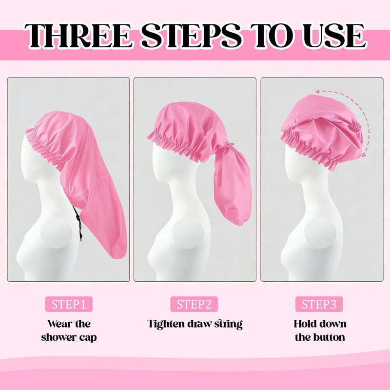 2 Pcs Large Shower Cap for Braids, Extra Long Shower Cap for Women Long Hair & Locs, Waterproof Hair Bonnets for Dreadlocks Drawstring Bath Caps for Women & Men (Pink, White)