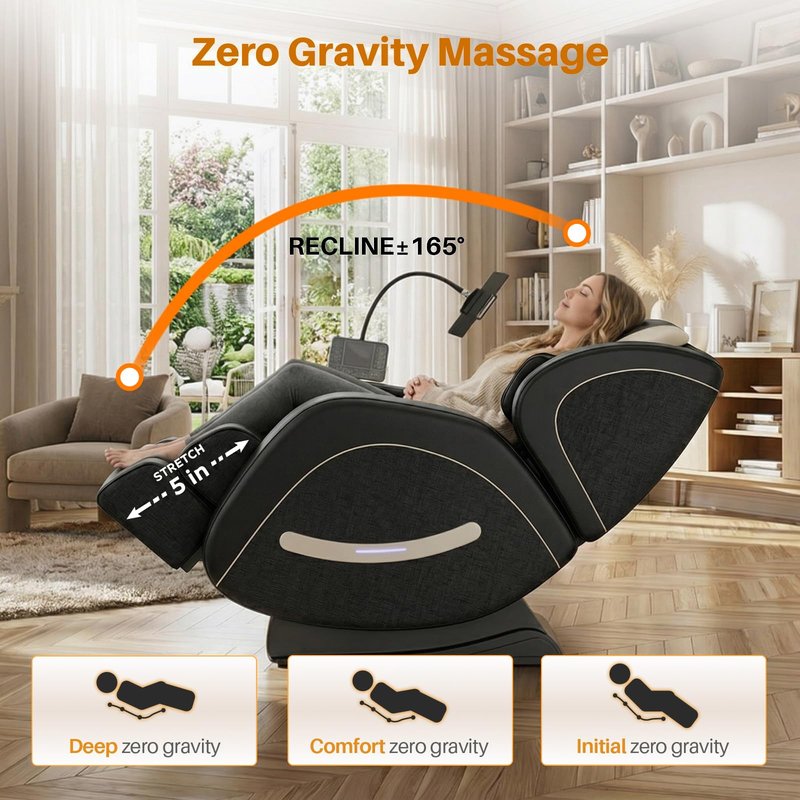 ficsmate Massage Chair Full Body, Zero Gravity Recliner Massage Chair with Back Heat, 6 Fixed Rollers, Foot Massage, Airbags, Bluetooth, Ambient Light for Home and Office