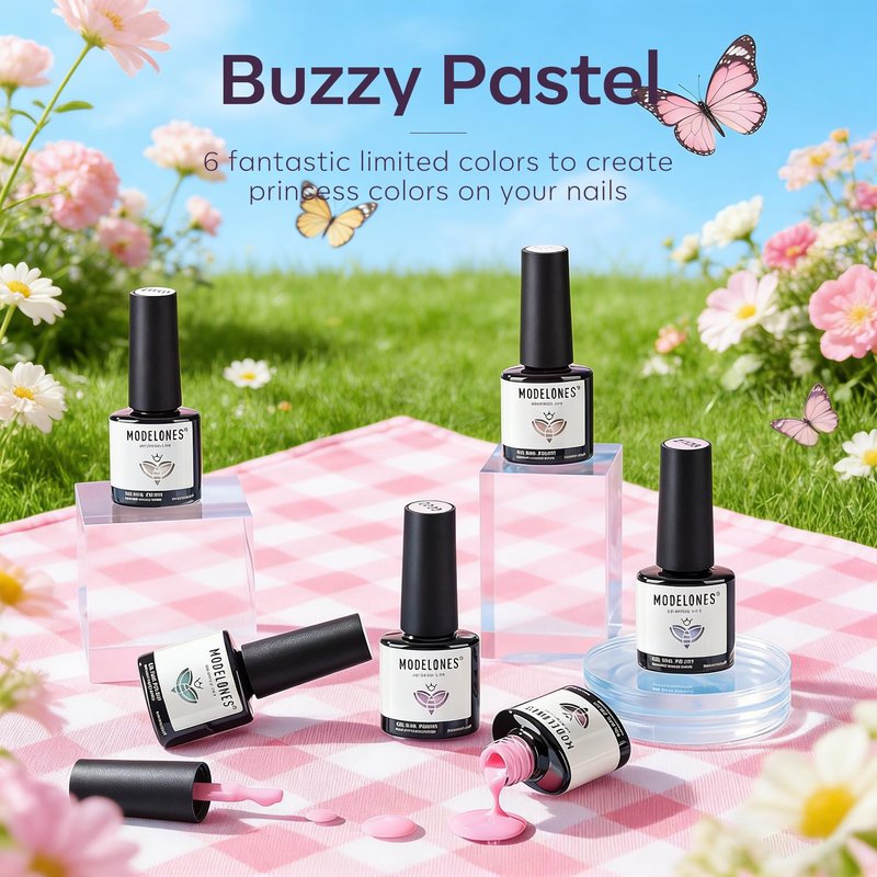modelones Gel Nail Polish Set, 6 Colors 2026 Spring Summer Pastel Gel Polish Set with Nail Art Liner Brush Soft Pink White Light Purple Blue Green Nude Painting Nail Polish Kit Mothersday DIY Gift