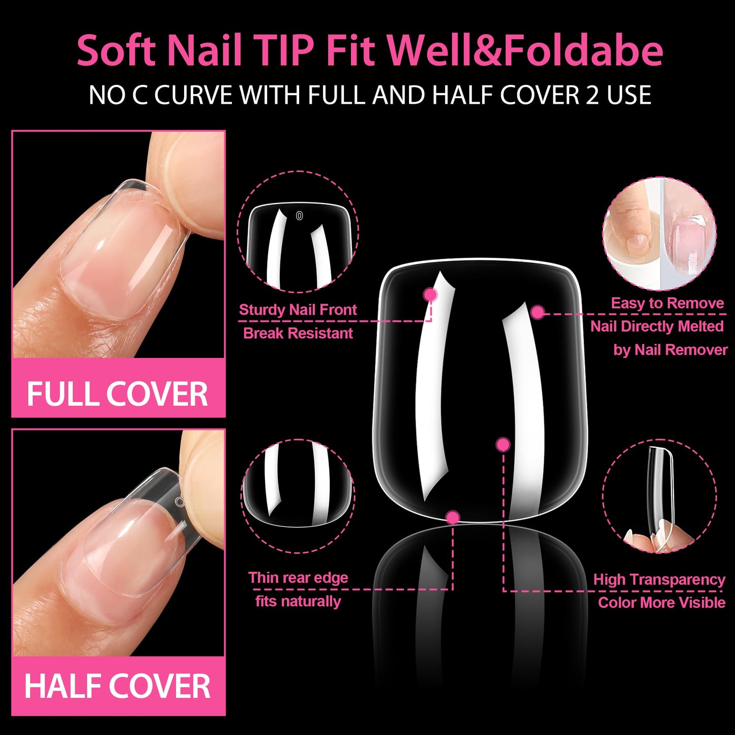UNA GELLA Extra Short Square Nail Tips XS Short Square Gel Tips 216pcs Press On Nails Full Cover 12 Sizes Clear Fake Nails Extension for Home DIY Nail Salon Soft Gel Tips