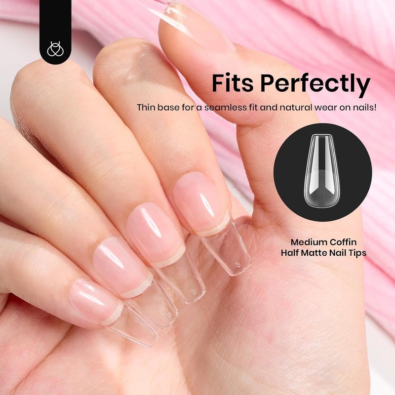 Beetles Gel Nail Tips - Medium Coffin 576PCS | Pre-Shaped Half Matte Full Cover Nails for DIY