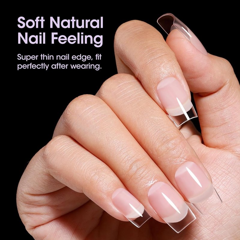 Short Square Nail Tips - 504pcs Full Cover Clear Acrylic Press-On Nails | Half Matte Inner Surface, 12 Sizes Available