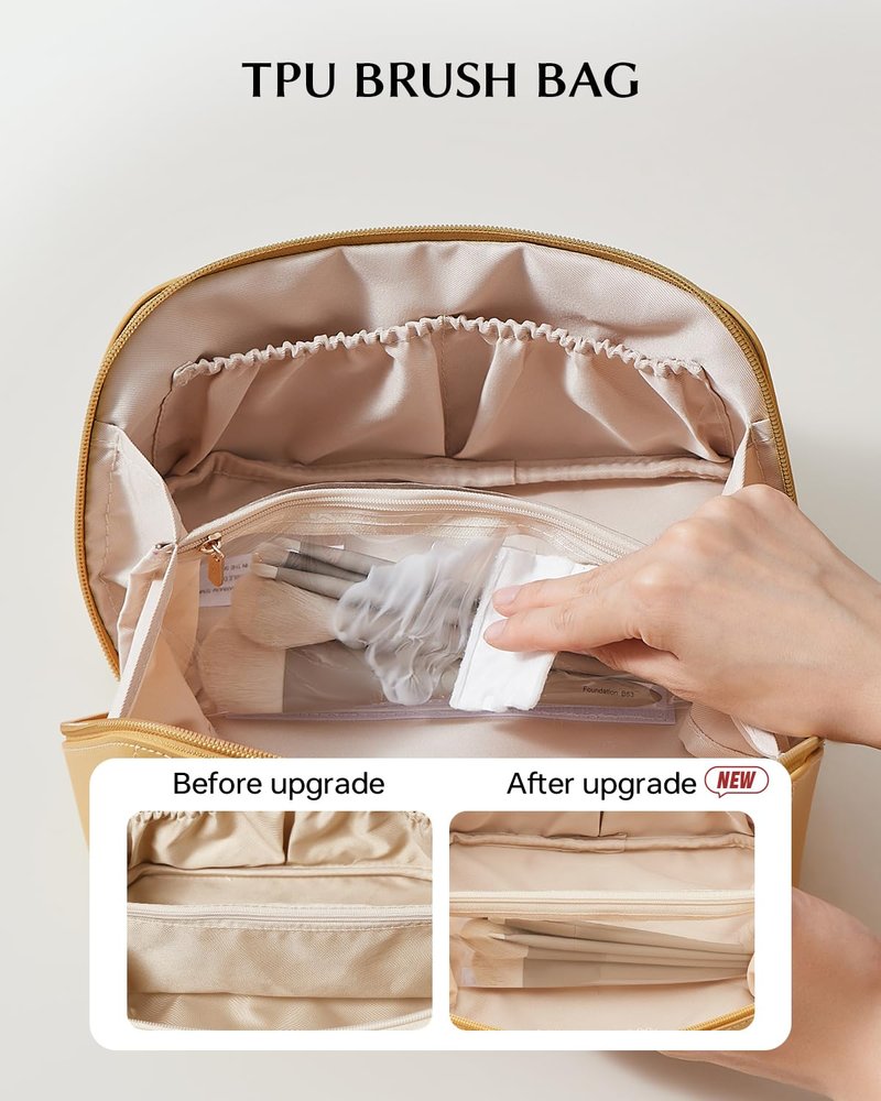 EACHY Travel Makeup Bag,Large Capacity Cosmetic Bags for Women,Portable Pouch Open Flat Toiletry Bag Make up Organizer with Divider and Handle