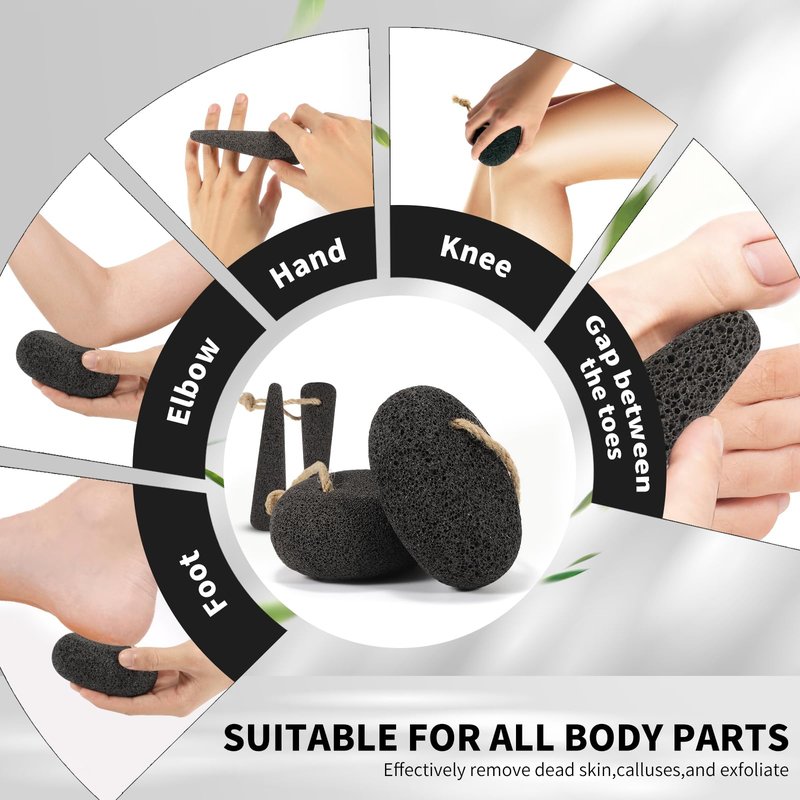 ÖkoStamm 4 PCS Natural Volcanic Pumice Stone for Feet - Rough Feet Scrubber with Hanging Rope for Dead Skin Removal, Pedicure Exfoliation Tool Use for Feet, Elbows, Knees