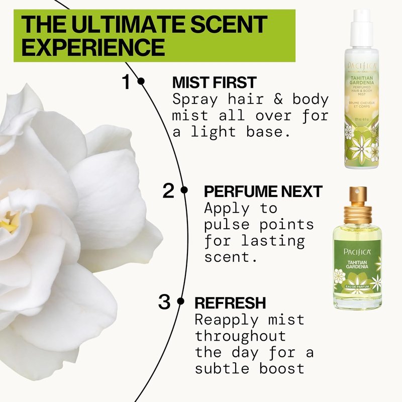 Pacifica Tahitian Gardenia Perfume Spray - Tropical Floral Fragrance with Gardenia, Jasmine & Vanilla | 1oz Vegan & Cruelty-Free
